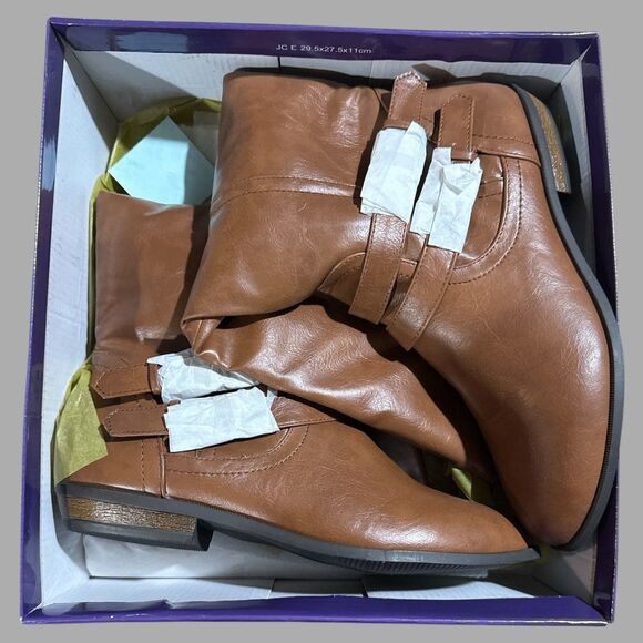 Madden Girl Boots Size 8 Cognac Brown Elsie Riding Style Knee High Buckle Strap - Picture 1 of 9